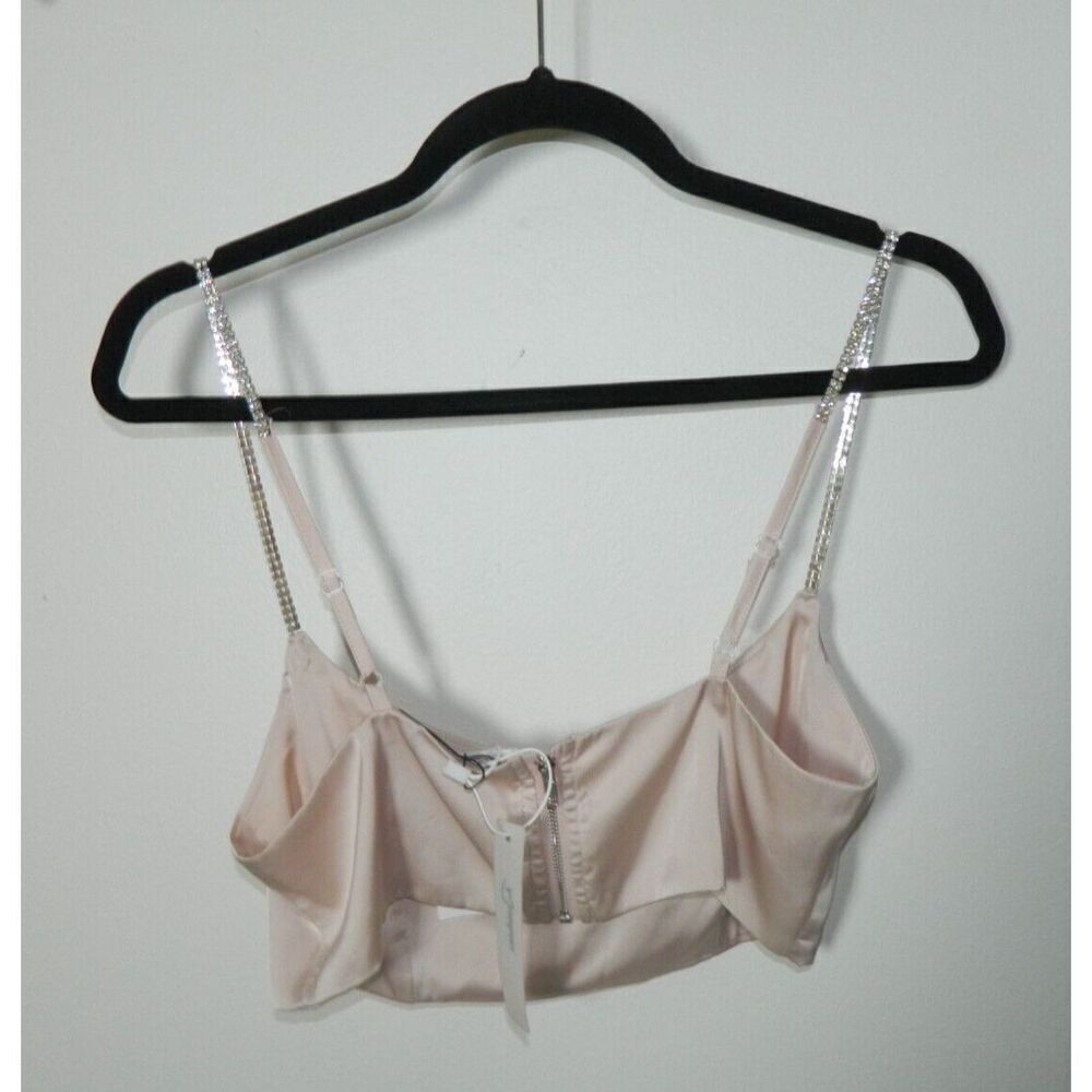 Rosedress Tank Top Cropped Cami Size Medium Pink Silky Rhinestone Straps — image 2 of 6